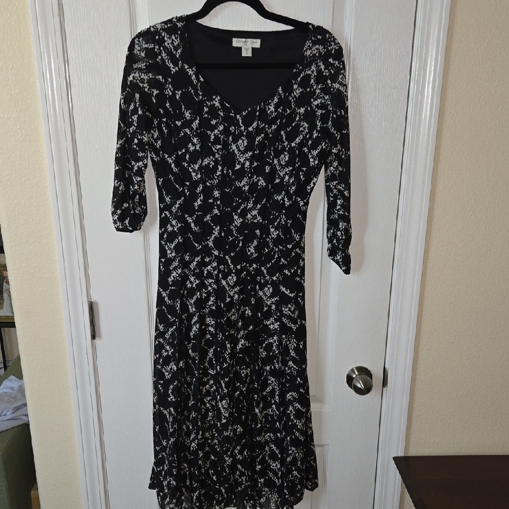 Coldwater Creek Black and White V-Neck Midi Dress